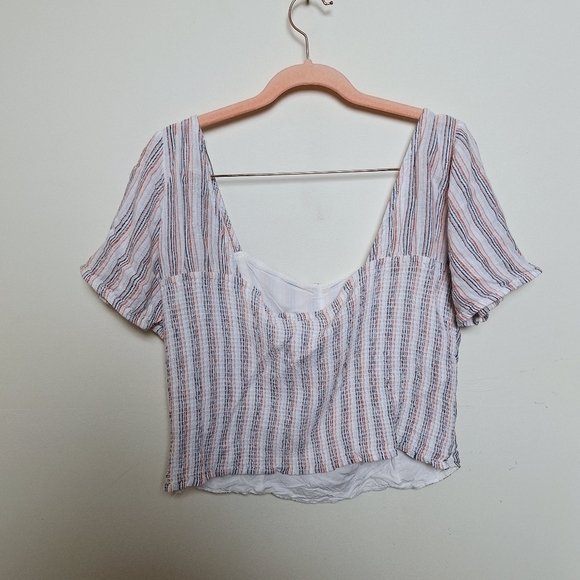 Sanctuary Striped Linen Blend Short Sleeve Smocked Blouse Size Small - Picture 3 of 8